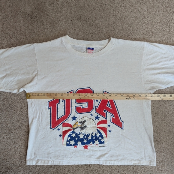 Vintage Single Stitch USA Eagle Cropped T-Shirt L Patriotic 4th July - Picture 9 of 11